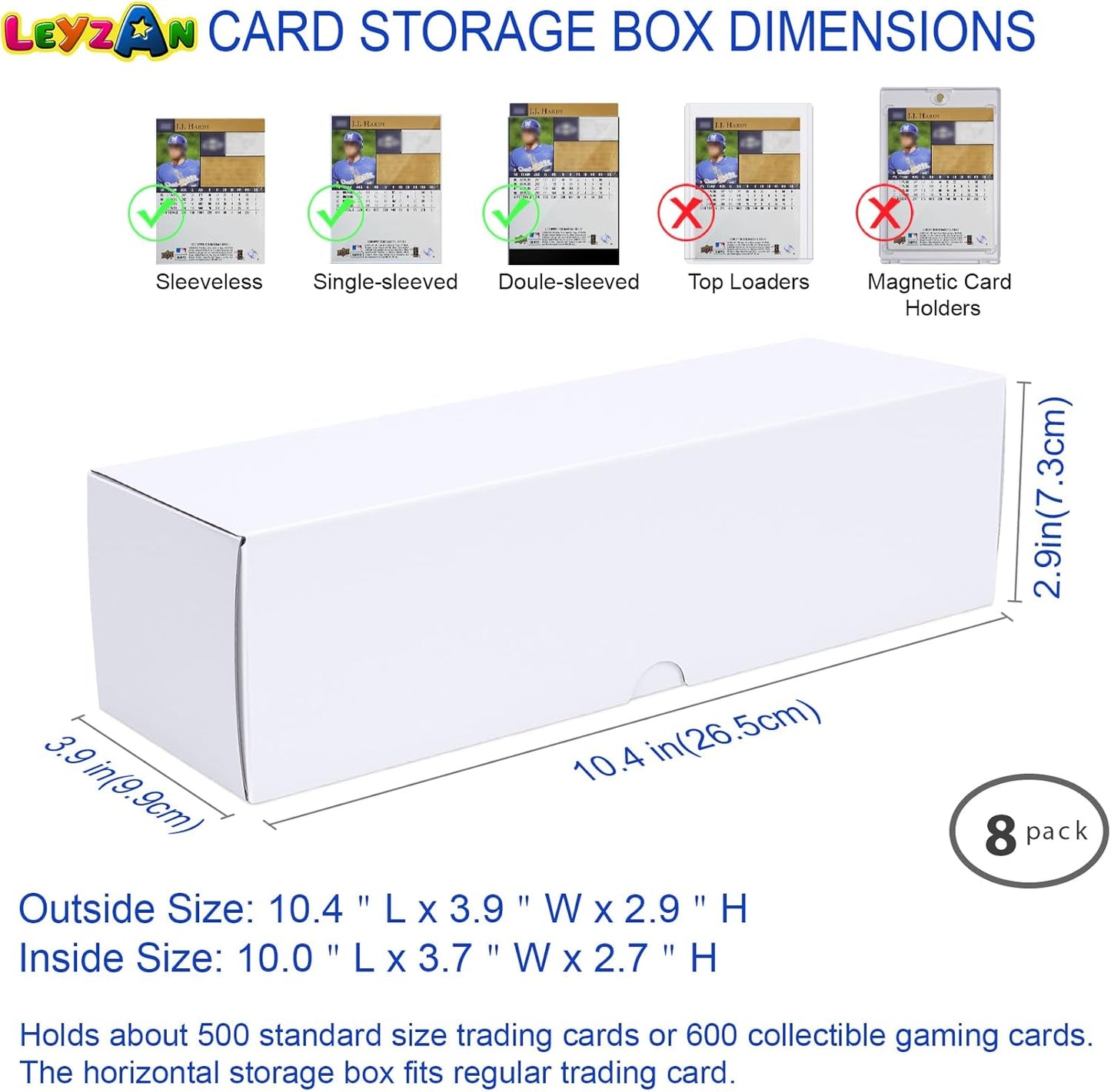 Trading-Card Storage Box, 8-Pack • 600 Count Corrugated Cardboard Storage with dividers & labels for TCG/Magic/Mtg storage and Collection, 10.4 INCH Horizontal