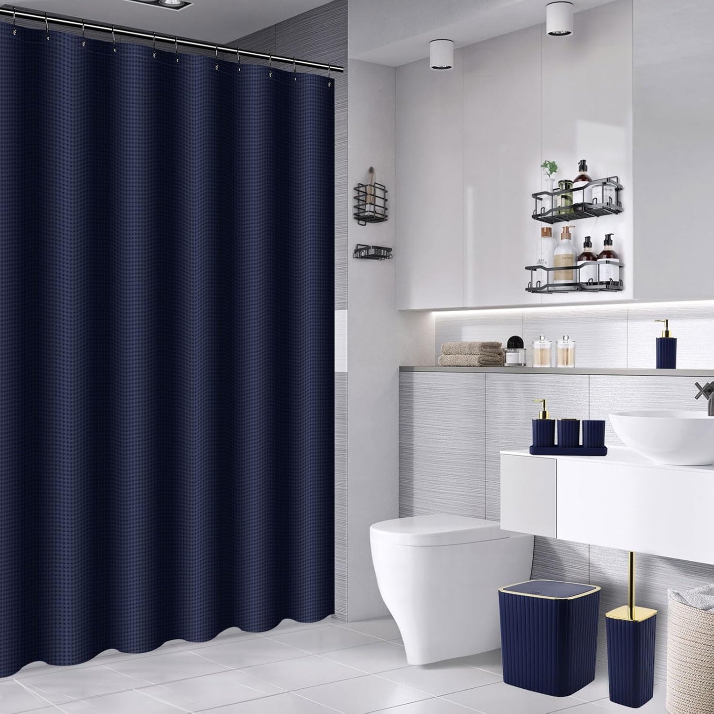 28PC Bathroom Set - Gorgeous Blue Bathroom Set, Bathroom Accessory Set, Blue Shower Curtain Set with 5PC Shower Shelves