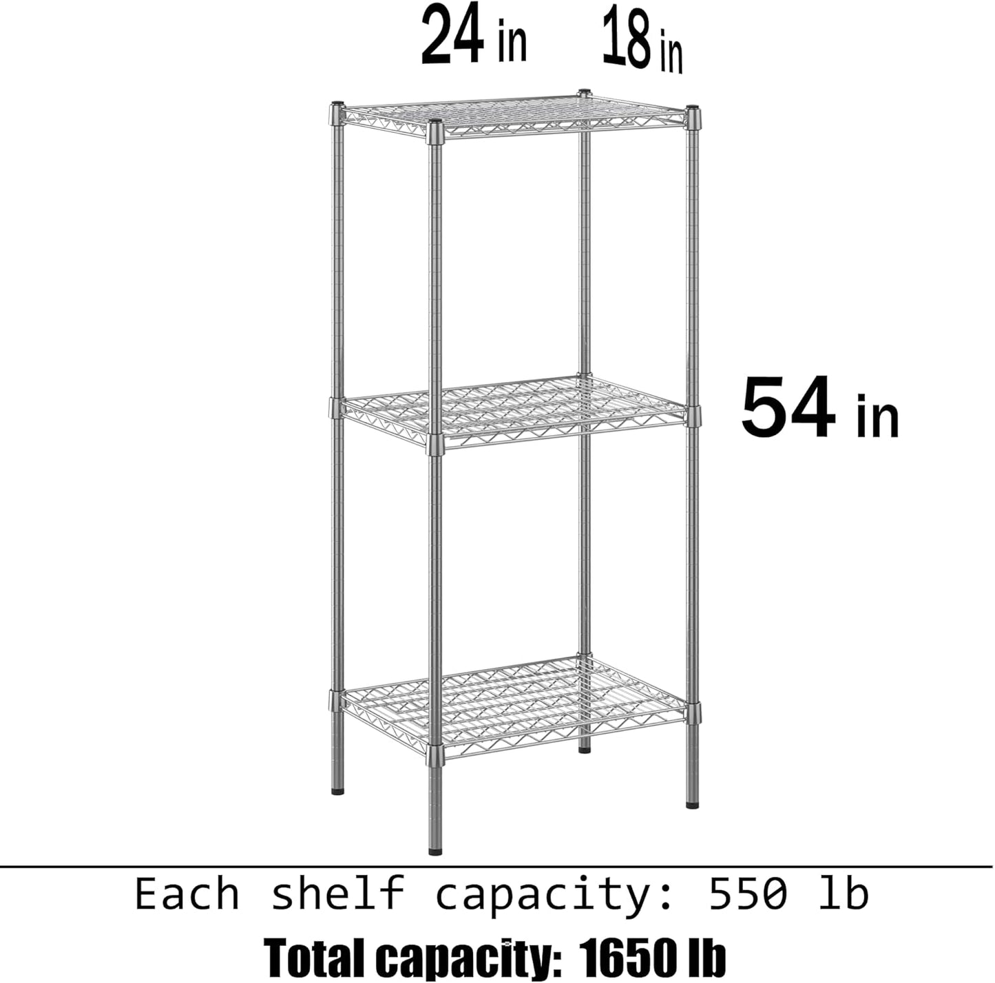 18" Deep x 24" Wide x 54" Height Wire Shelving Kit | 3-Tier | NSF Commercial Storage Rack Unit
