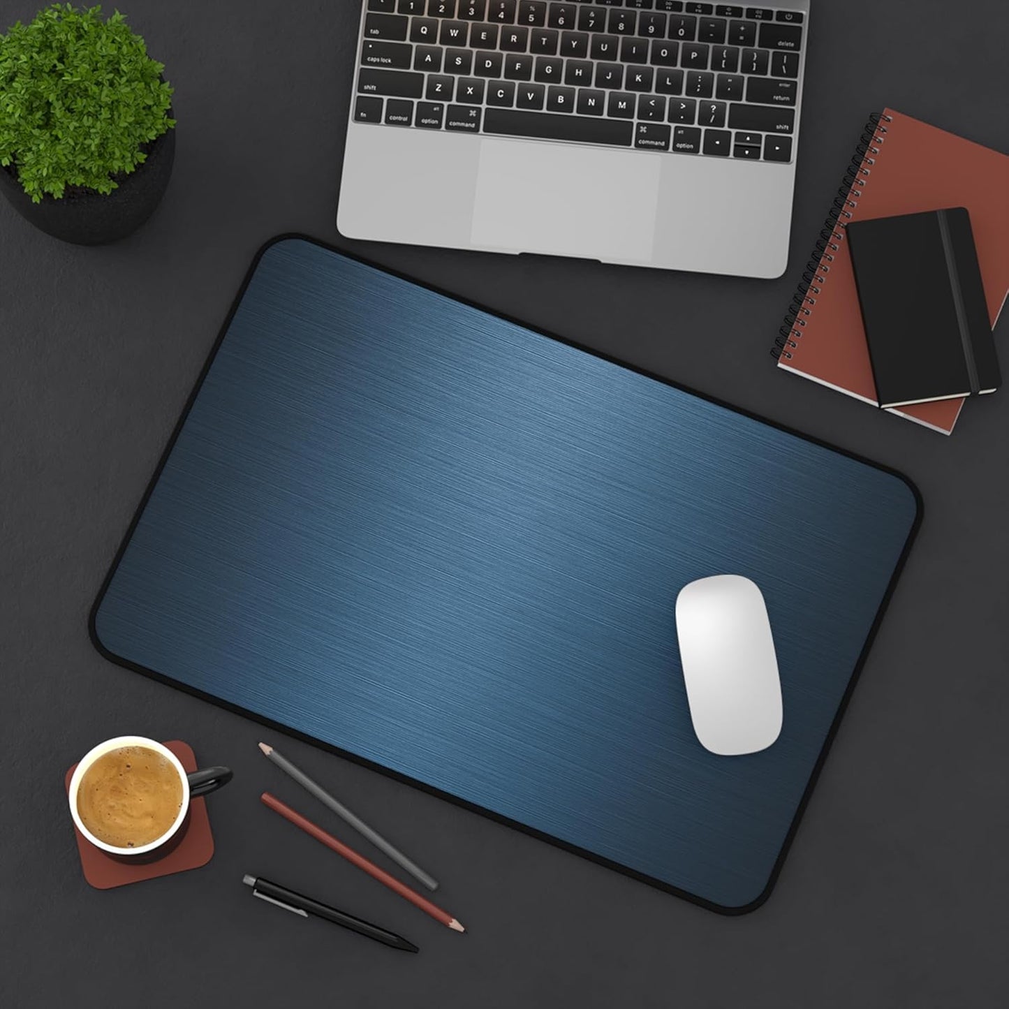 Brushed Metal Texture Desk Mat - Extended Mouse Pad & Desk Pad, Neoprene Surface, Non-Slip Rubber Base, Stitched Edges, Desk Protector for Keyboard & Mouse, Sizes 12x18/12x22/16x32 (Blue, 12x18)