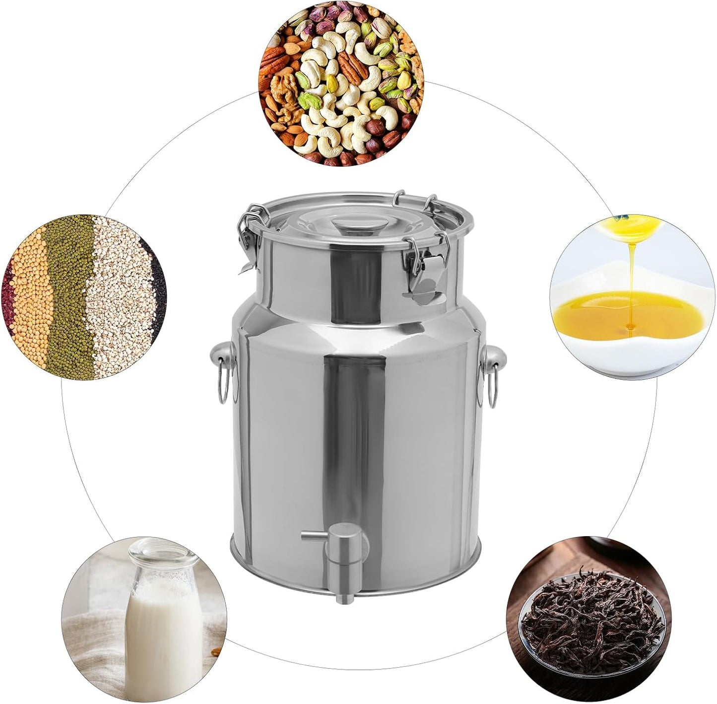 Beverage Dispenser & Stainless Steel Milk Can, 10L/2.64Gal 304 Stainless Steel Drink Dispenser with Spigot and Locking Lid, Multi-Purpose Portable Container for Milk Wine Oil Juice and Party Serving