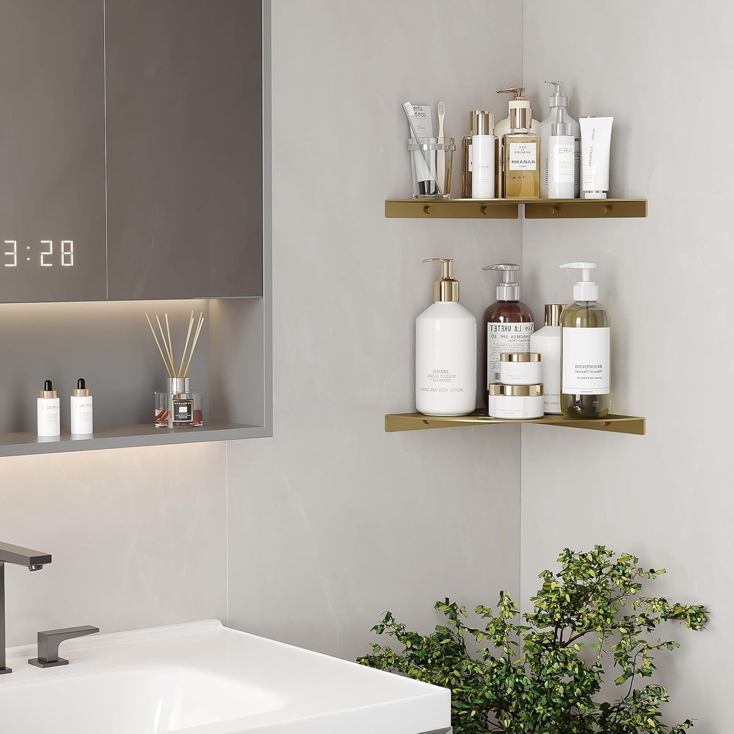 2 Pack Corner Shower Shelves Load Capacity 40 lbs 304 Stainless Steel Shower Corner Shelf Will not Rust 8in Shower Shelf for Inside Shower Brushed Gold Drilling Installation