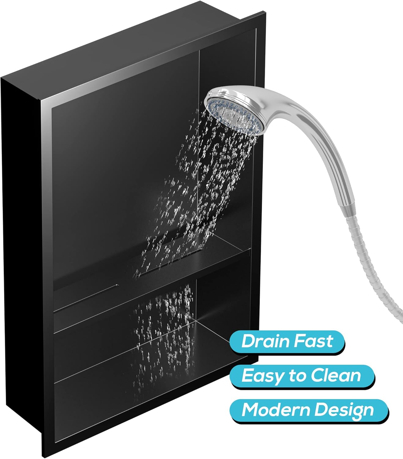 Stainless Steel Shower Niche 18" X 12", No Tile Needed Wall Niche Double Shelves, Recessed Shower Shelf for Bathroom Storage, Matte Black