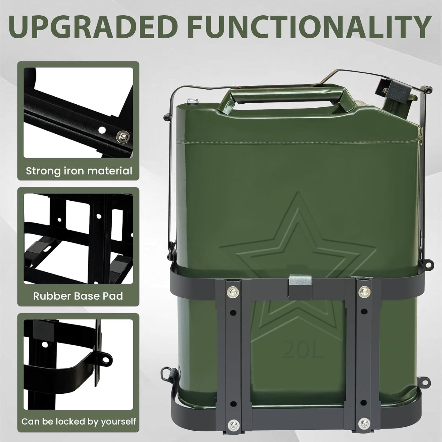 JUST-V Jerry Gas Can Holder 5 Gallon Water Storage Containers Holder Mount Only Holder Rack, Metal Fuel & Gasolina Container, Detachable Carrier Mount Gas Can not Included