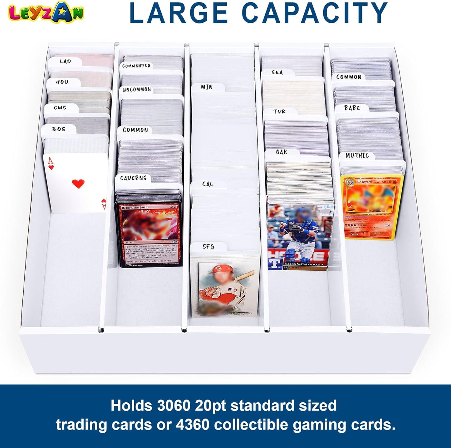 5 Row Trading Card Storage Box, 4 Pack Cardboard Storage Box with Divider for Mtg, Tcg, Sports Cards