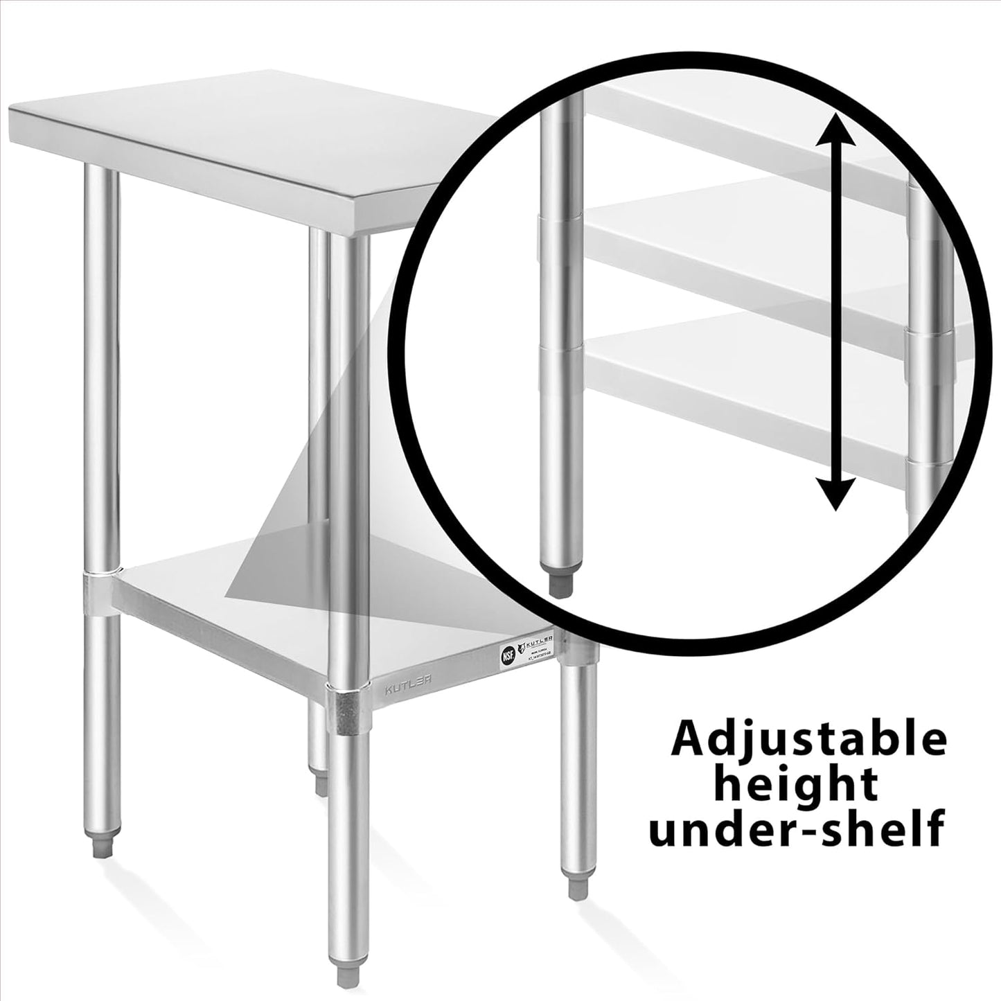 KUTLER Stainless Steel Table 30 x 12 Inches, NSF Heavy Duty Commercial Kitchen Prep and Work Table with Undershelf for Restaurant, Hotel, Home