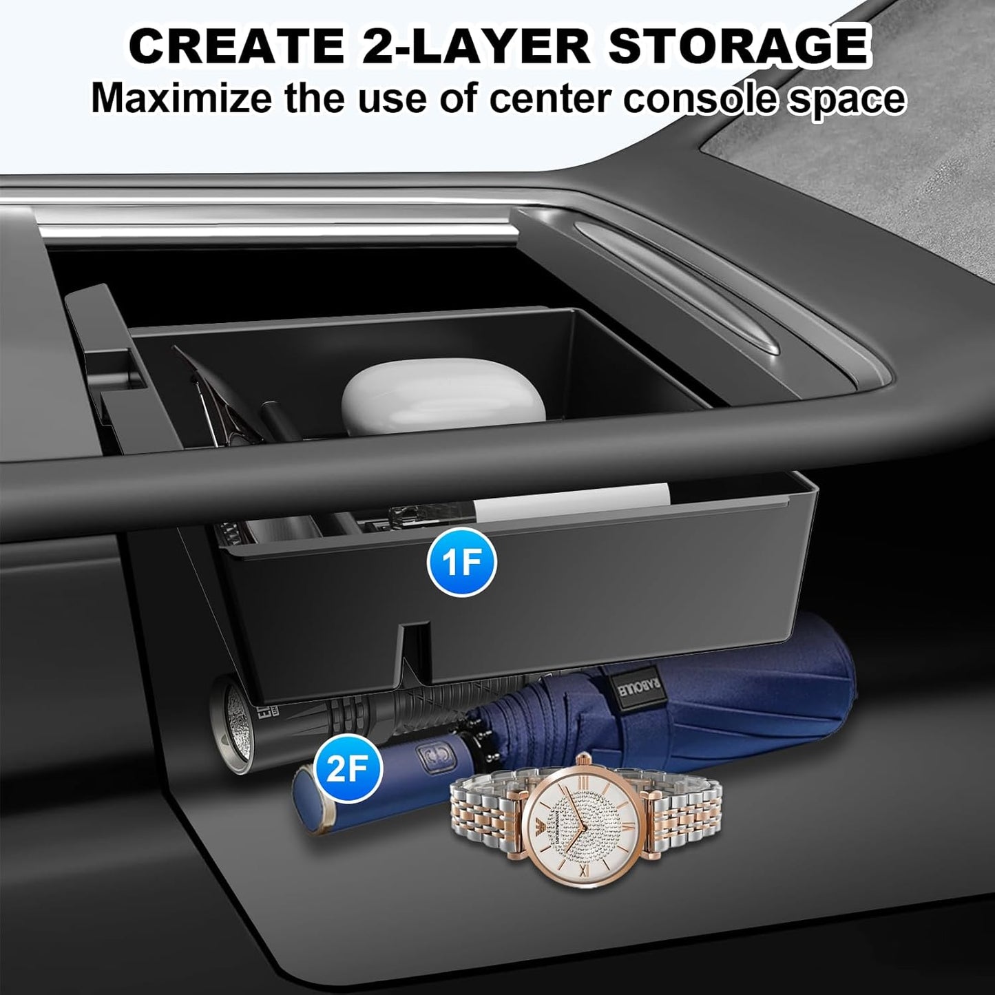 6PCS Upgraded Center Console Organizer for Tesla Model 3 Highland 2024 2025 & Model Y Juniper 2025 Accessories [Smooth Sliding] Armrest Tray Hidden Storage Box Cup Holder Webcam Cover