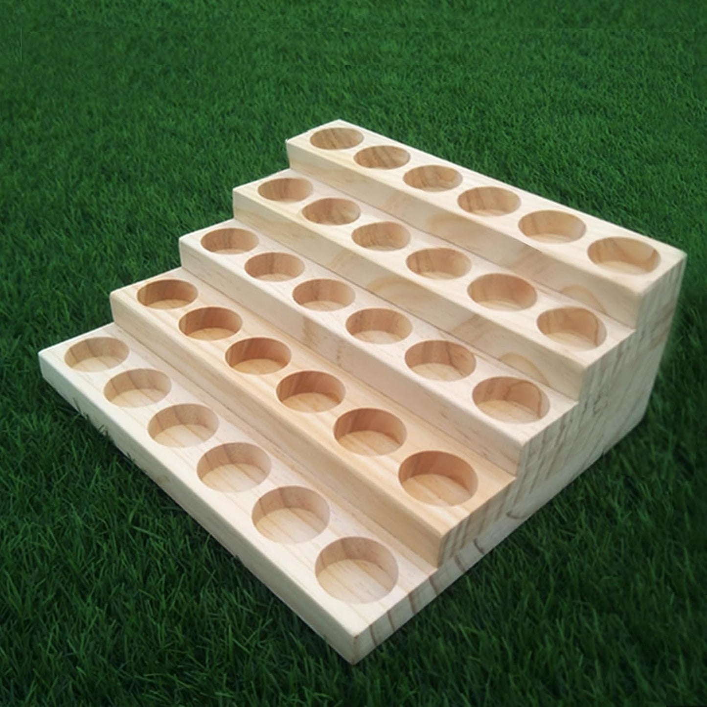 Wooden Essential Oil Display Stand 5 Tier Essential Oil Holder Solid Wood Essential Oil Rack 5 Layer 30-Bottle Essential Oil Display Stand Tabletop Oil Display Holder for 5-20ml Bottles