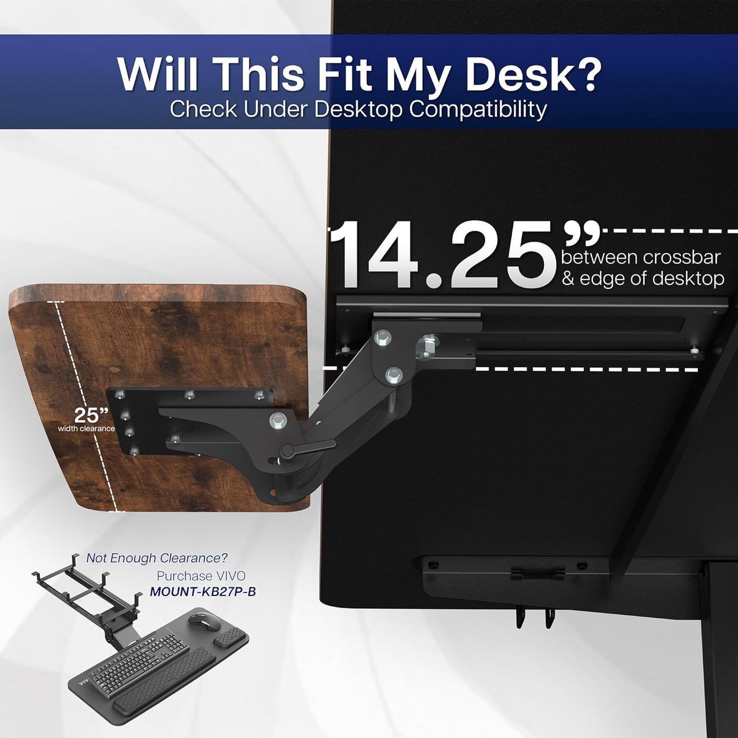 VIVO Adjustable Computer Keyboard and Mouse Platform Tray, Ergonomic Under Table Desk Mount Drawer Underdesk Shelf, Rustic Vintage Brown, MOUNT-KB03N