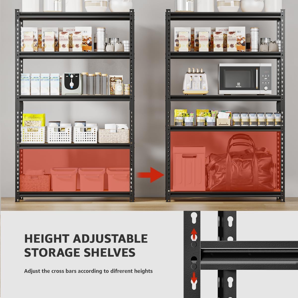 36" W Father&I 5-Shelf-Rack Industrial Metal Shelves Steel Utility Garage/Kitchen Storage Stand Shelving Units Adjustable Heavy-Duty Organizer for Shed/Closet/Pantry/Tote 72" H*36W*16D, Black