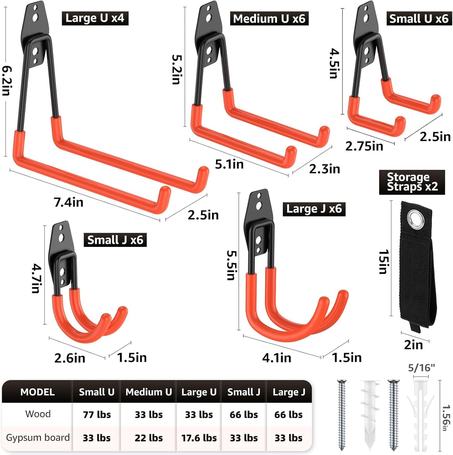 30 Pack Utility Steel Heavy Duty Wall Mount Garage Hooks,with Anti-Slip Coating,for Hanging Bikes,Ladder,Ropes,Bulk Items,Power,Yard and Garden Tools