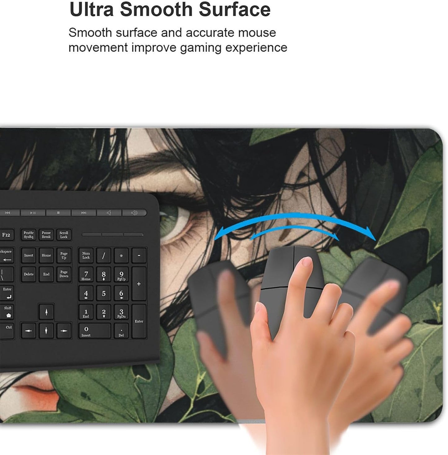 Girl in Foliage Large Mouse Pad, Anime Style Gaming Desk Mat, XXL Keyboard Desk Pad Mat for Desktop, 35.4"x15.7" Non-Slip Base Big Mousepad with Stitched Edges