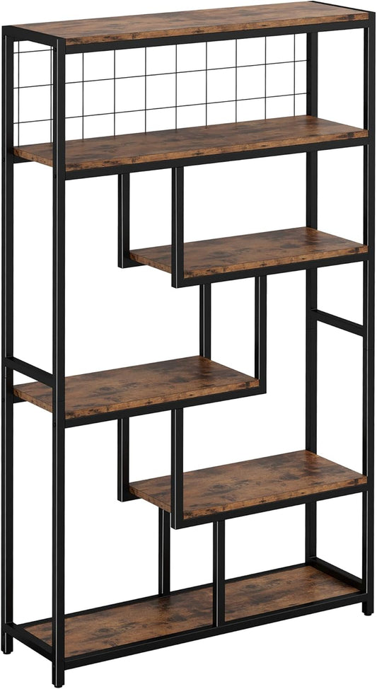 IRONCK Bookshelves 6 Tiers, Industrial Etagere Heavy Duty Shelves for Living Rooom, Office Storage Geomeric Display Boocase, Vintage Brown
