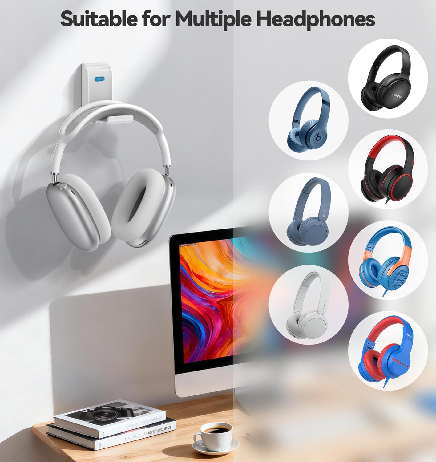 Headphone Stand Wall Mount, Gaming Headset Wall Shelf & Desk Holder, Hook Hanger, for Office / PS5/ XBOX/ PS4 Headset, Must Have Video Game Accessories, Essentials & Gift for Boys & Girls- 2 Pack