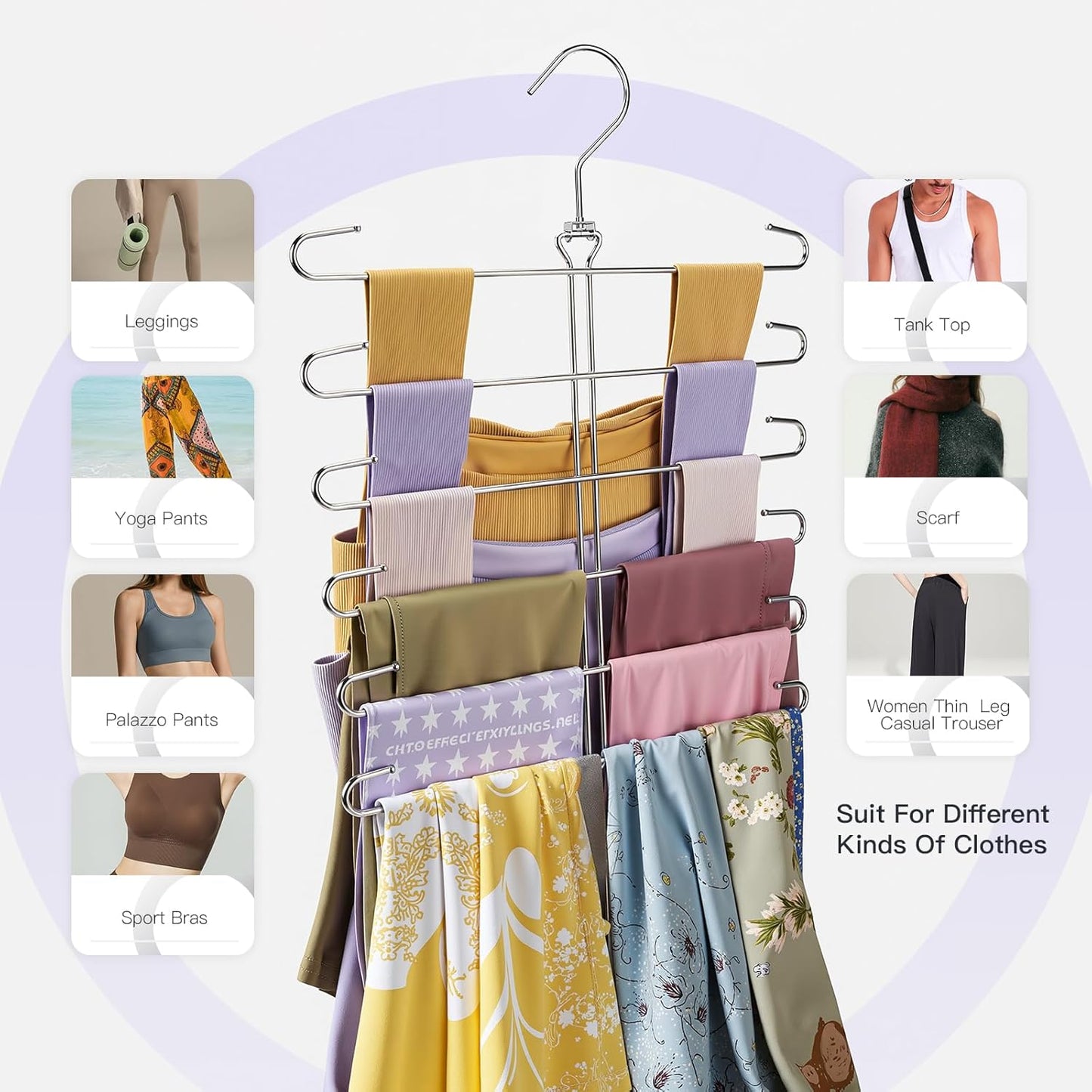 Scarf Hanger 2 Pack Scarf Hangers for Closet Organizer,6 Tiers Metal Space Saving Hanger with 360 Degree Hook,Mult Function Closet Organization for Scarves,Tank Top,Leggings