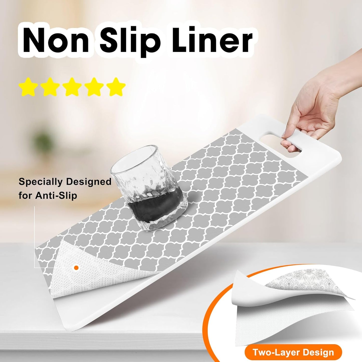 Drawer and Shelf Liner for Kitchen Cabinets Non-Adhesive, Non-Slip Cabinet Liner Shelf Paper Strong Grip Waterproof Easy to Clean for Kitchen Shelves Cupboard, Gray Lantern,12IN X 30FT