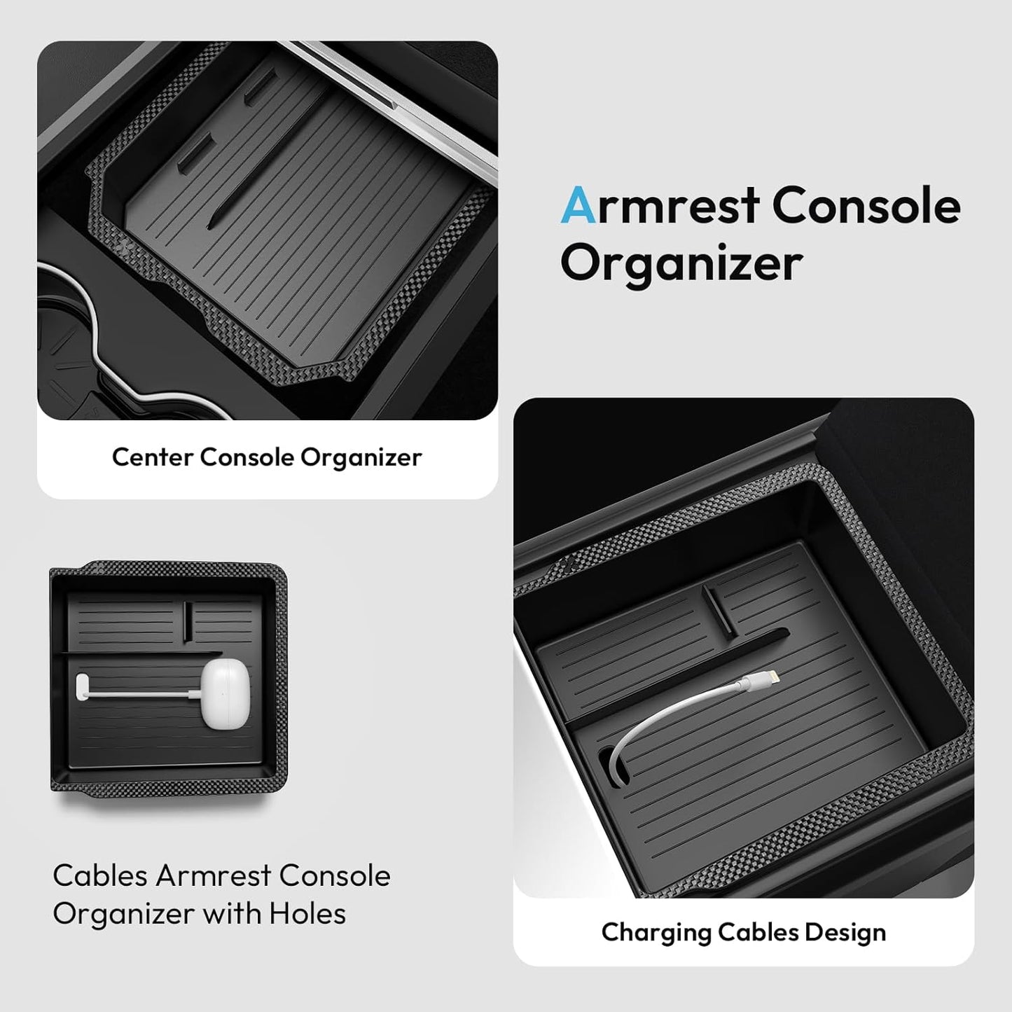 Center Console Organizer Tray for Tesla Model 3 Accessories 2024 2025, Cup Holder, Hidden Storage Box & Armrest Drawer Organizer for Tesla Model 3 Highland