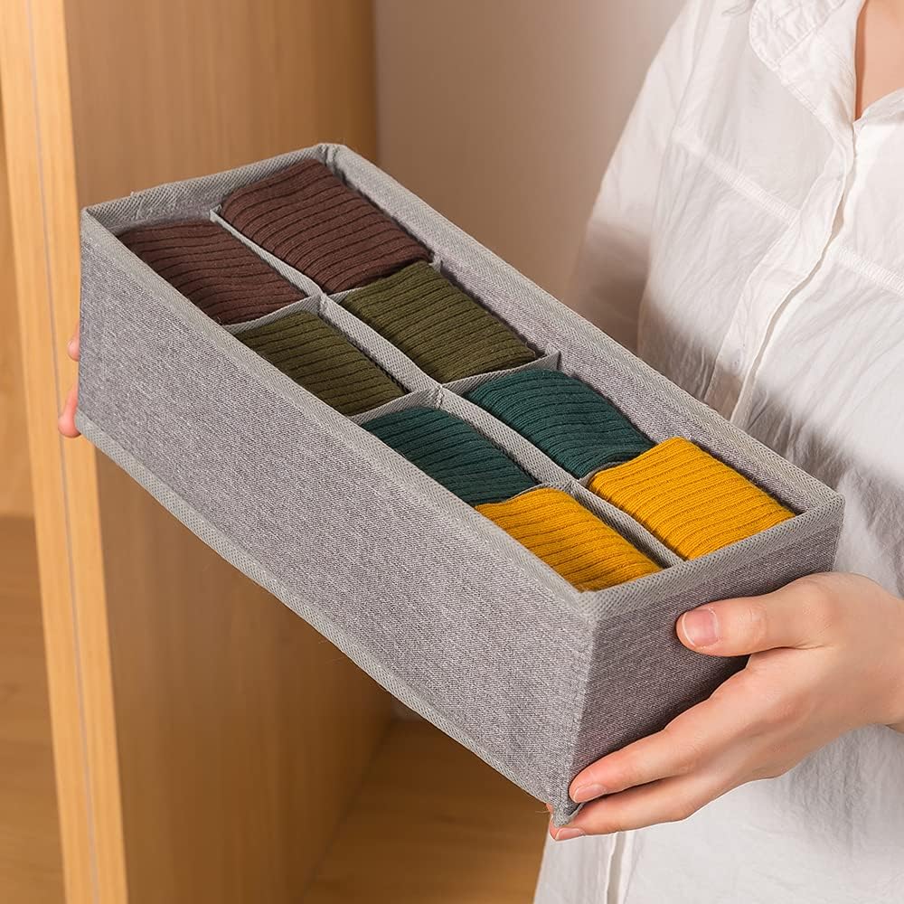 Qozary 3 Pack Sock Underwear Drawer Organizer Dividers, Collapsible Cabinet Closet Storage Boxes for Clothes, Socks, Lingerie, Underwear, Tie, Belt, Baby, Bedroom