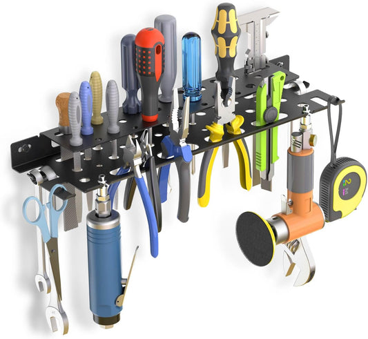 WallMount Tool Storage Rack, 17'' Metal Screwdriver Holder Organizer, Plier organizer, Equipped Suspension Holes for Pneumatic Tools
