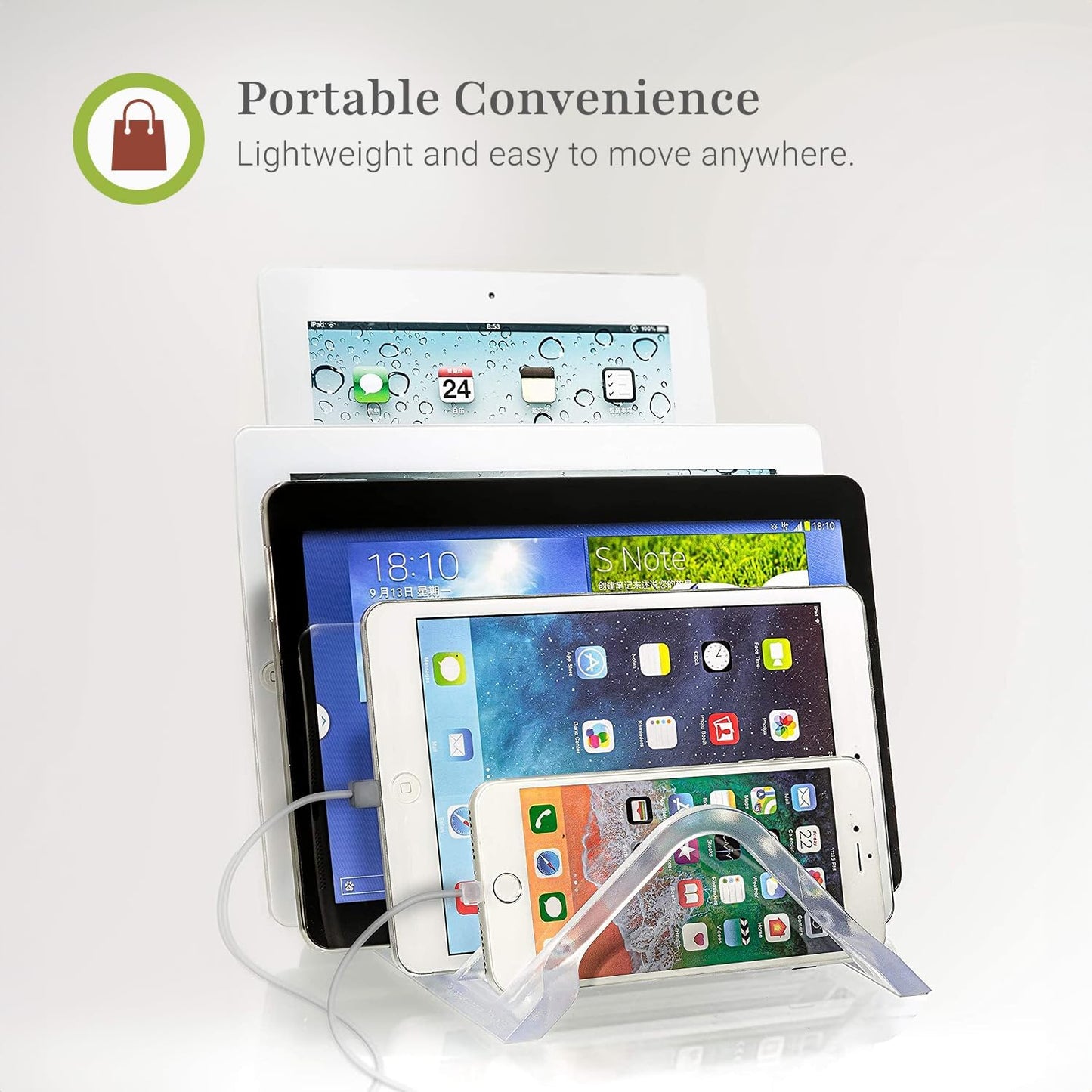 Prosumer's Choice Universal 5 Tablet and Smartphone Charging Organizer Rack Desktop Stand Holder | for Home or Office Supplies | Tablet Divider Stand - Clear