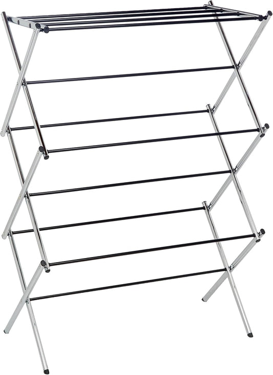Amazon Basics Foldable Portable Laundry Drying Rack for Indoor Air Drying Clothing, 14.5 x 29.5 x 41.8 inches (LxWxH), Chrome Silver