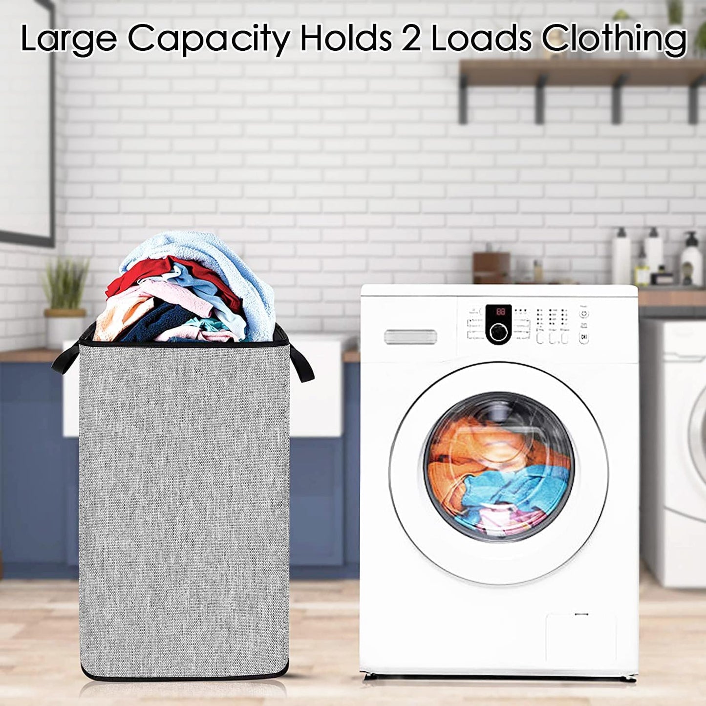 SNIGJAT Large Laundry Hamper, Tall Laundry Hamper with Sturdy Handles, Collapsible Dirty Clothes Basket for Bedroom, Rectangular Sturdy Large Clothes Basket for College, Dorm, Towels, Toys, 80 L