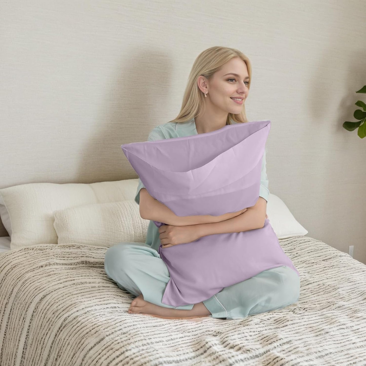 TELUS Pillow Cases Queen Size 2 Pack, Bamboo Rayon & Lyocell Pillowcase with Envelope Closure, Cooling Breathable Pillow Cover for Hot Sleeper & Night Sweats, 20x30 inch, Light Purple