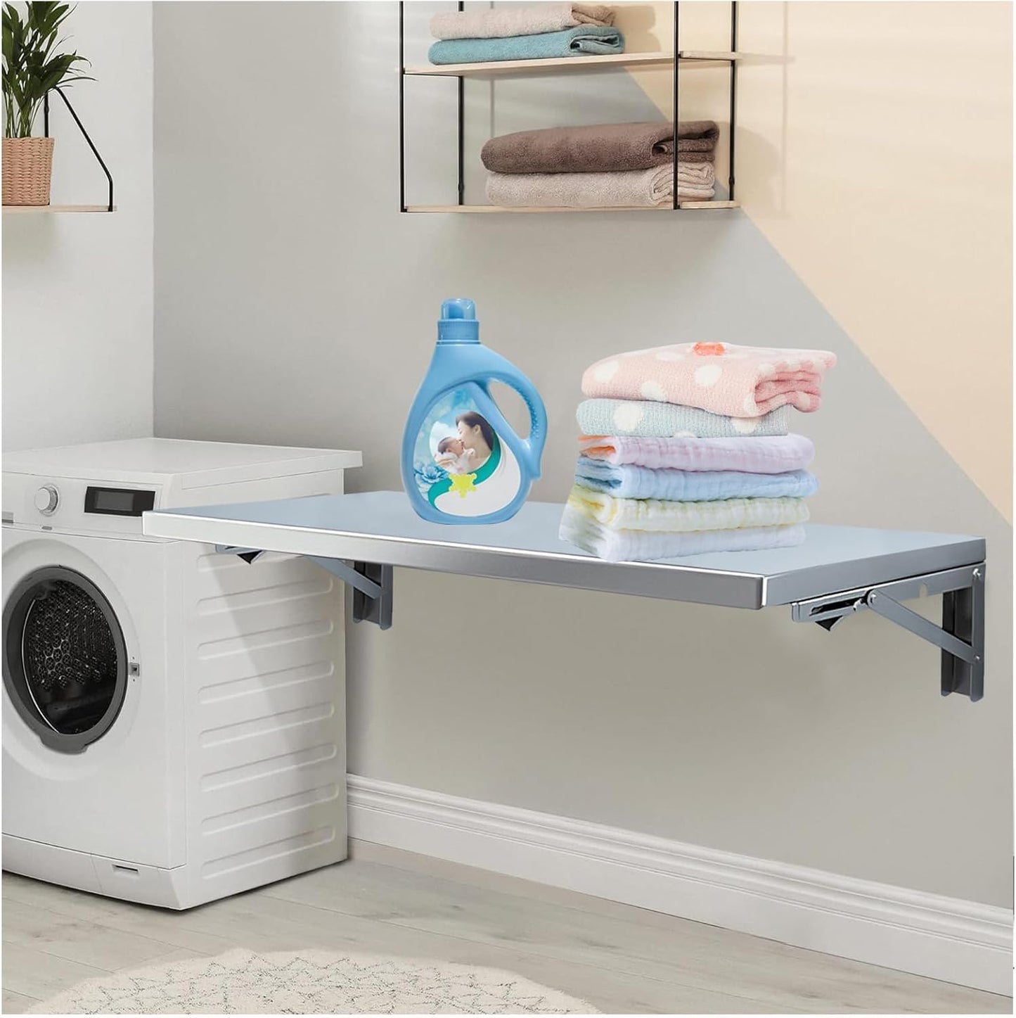 Wall Mounted Folding Table,304 Stainless Steel Wall Folding Desk,Floating Table for Wall,Laundry Room Folding Table,Home Bars and Dining Establishments(100x50cm /39.4"x19.7")