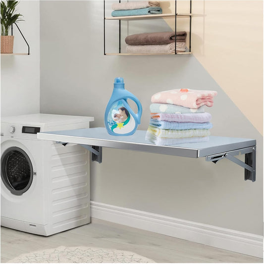 Wall Mounted Folding Table,304 Stainless Steel Wall Folding Desk,Floating Table for Wall,Laundry Room Folding Table,Home Bars and Dining Establishments(100x50cm /39.4"x19.7")
