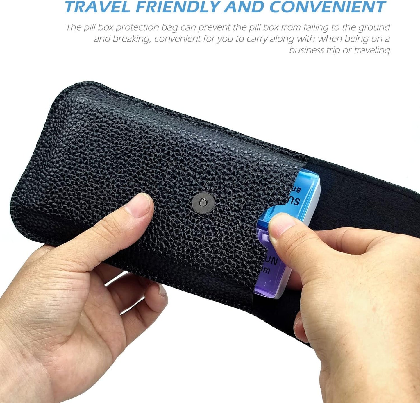 VOFOON Travel Pill Organizer 2 Times a Day, Large AM PM Pill Organizer 7 Day, PU Leather Daily Pill Box Case, Weekly Pill Medicine Organizer for Vitamins Medicine Fish Oils Supplements (L Size)