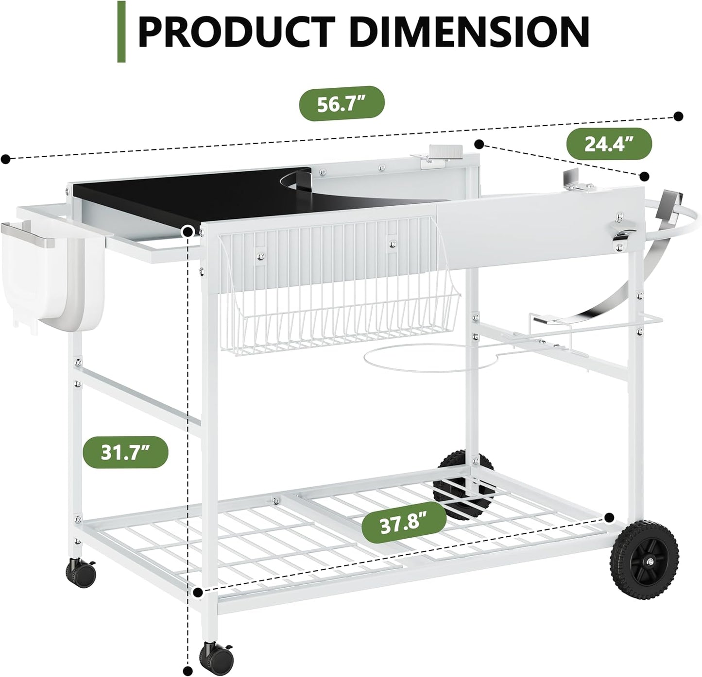Shintenchi Grill Table for Weber 22" & 18" Original Kettle, Outdor Grill Cart with Wheels, Movable Outdoor Prep Table Cooking Station for JumboJoe and Master-Touch Charcoal Grill