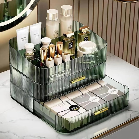Makeup Organizer for Vanity, Large Desk Organizer with Stackable Drawers for Cosmetics, Skincare, Lipsticks, Palette, Nail Care, Ideal Storage for Dresser and Bathroom Countertop-Green