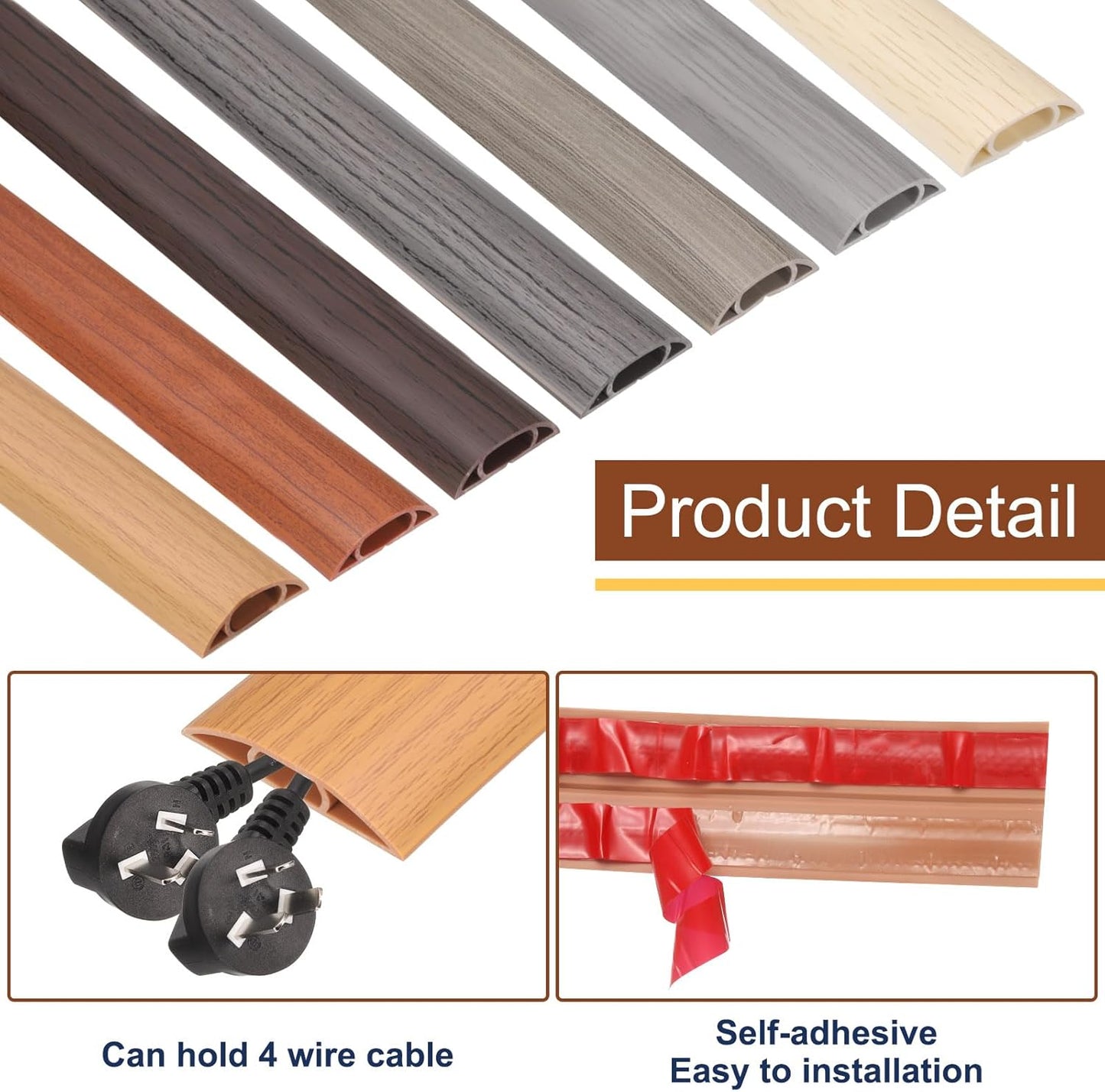 HARFINGTON 4ft Cord Cover Floor W0.6 x H0.33 Inner Channel PVC Hide Extension Cable Floor Wire Hider Wire Covers Protector for Prevent Cable Trips Cables Management, Wood Black
