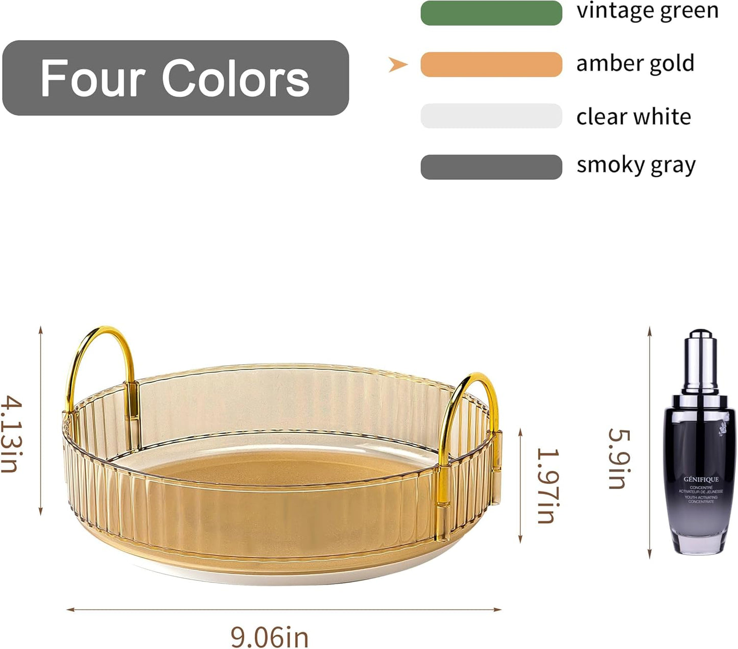 YCIA&DONE 360 Rotating Makeup Organizer and Storage for Vanity Countertop 1 Tier, High Capacity Cosmetic Skincare Perfume Organizers for Dresser Bathroom Fridge Lazy Susan (Amber Gold)