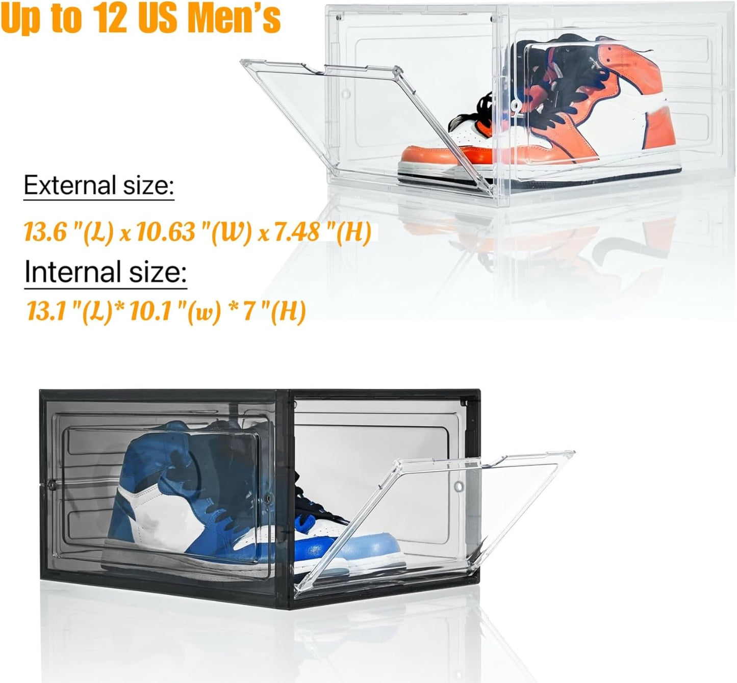 Attelite Upgraded Shoe Storage Box 9 Pack Shoe Box Clear Plastic Stackable X-Large Drop Front Shoe Box with Clear Magnetic Door,Shoe Organizer and Shoe Containers For Sneaker Display