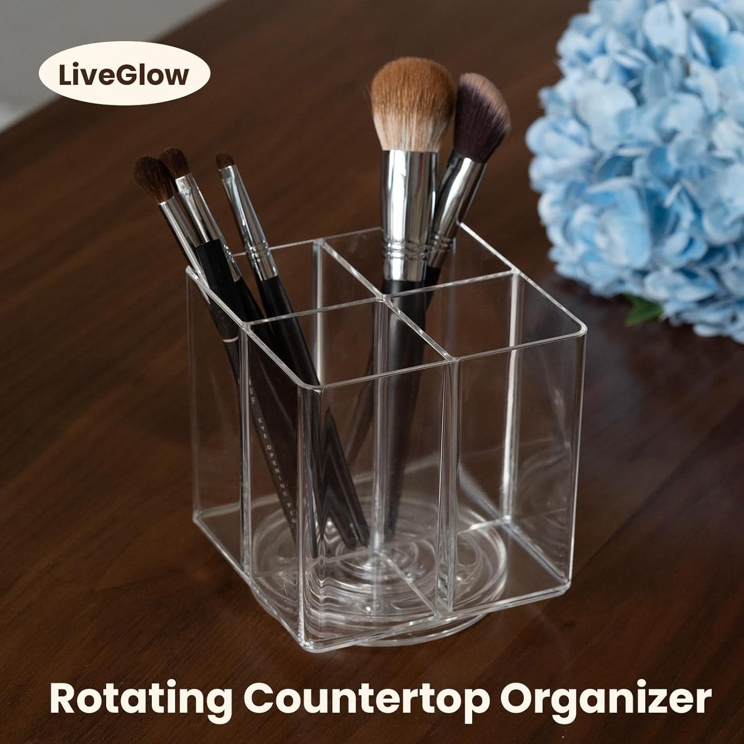 Clear Makeup Brush Holder,Acrylic Rotating 360°Makeup Brush Organizer,Pen holder with 4 Grids,Makeup Holder for Courtup,Containers for Desk,1pc