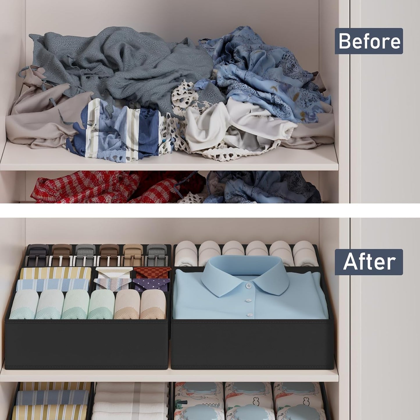 DIMJ Drawer Organizer Clothes Storage - 18 Pack Baby Dresser Organizer for Nursery, Foldable Closet Drawer Organizer Bins for Bedroom Organization, Fabric Storage Dividers for Socks, Underwears, Bras