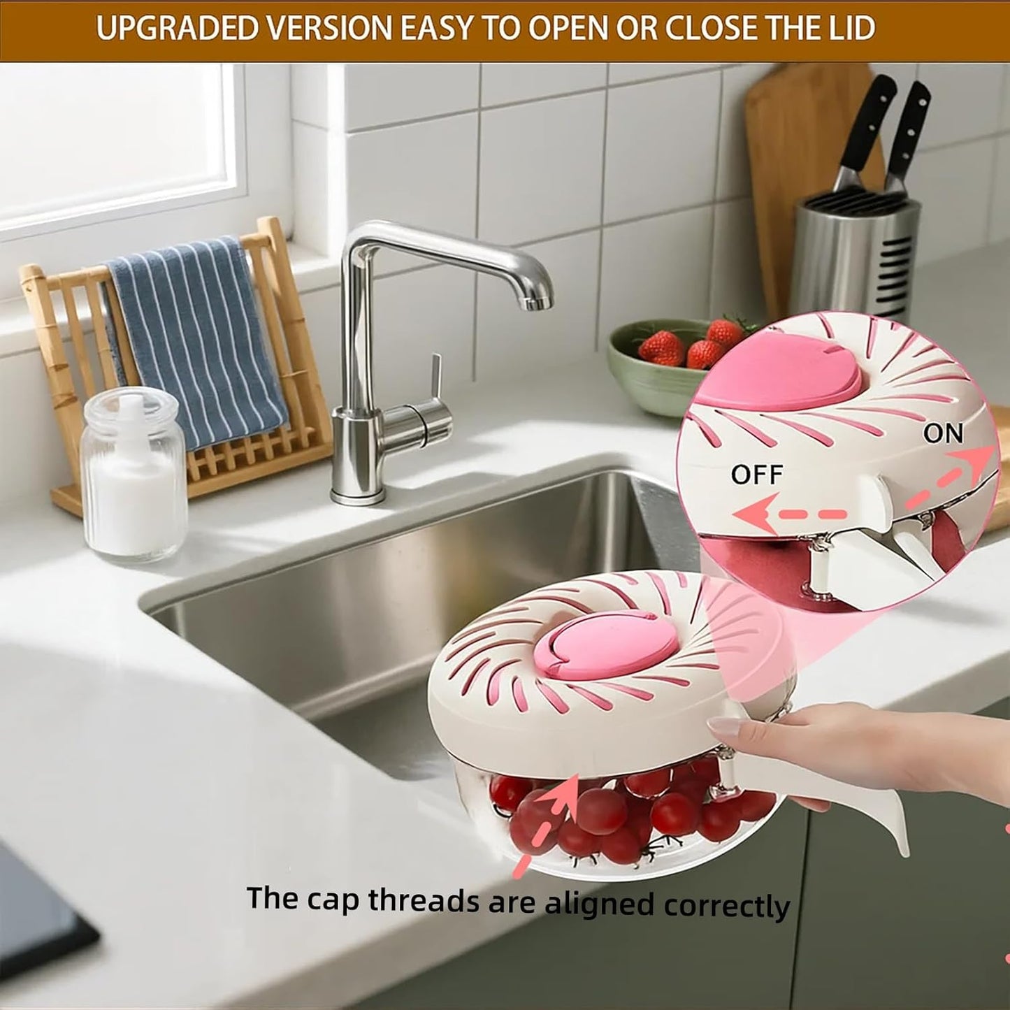 2025 Upgrade Fruit Washing Bowl with Strainer(2.85QT+1QT),3 in 1 Multipurpose Drain Basket with Lid & Ice Box,Foldable Handle Fruit Strainer,Fruit Washer Perfect for Fridge Storage and Outdoor Picnics