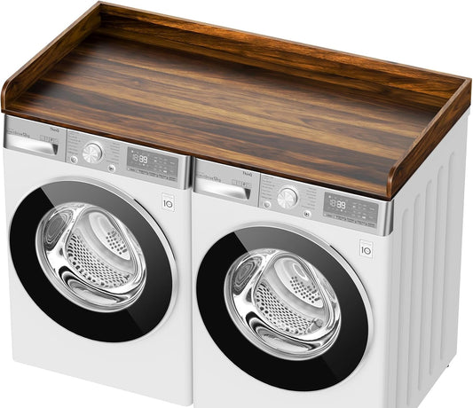 Washer Dryer Countertop, 27.5" D x 54" W Washer and Dryer Topper Covers with Edge Rails, Wood Laundry Room Countertop Shelves for Laundry Room Organization and Storage (Brown)