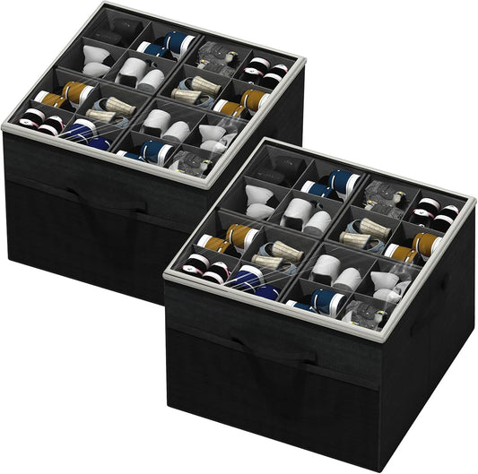 Aokeyee Shoe Organizer for Closet,2 Pack Foldable Shoe Storage Organizer Box Bin with Adjustable Dividers and Clear Cover, Fits up to 16-32 Pairs