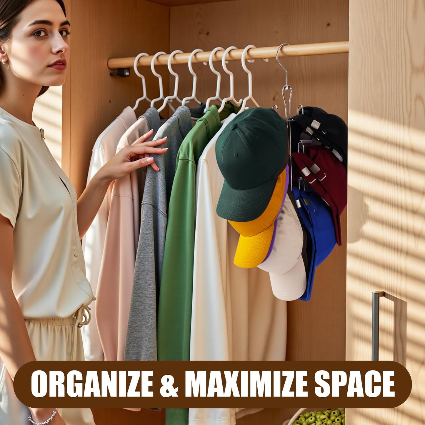 Hat Hanger 2pcs Metal Hat Storage For Baseball Caps,Rotatable Hat Organizer For Closet,Hat Rack With 6 Hooks Up to 30 Caps Hold,Silvery