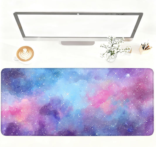 Galaxy Mouse Pad Large, Extended Gaming Desk Mat – 335.43 x 15.75 in – Watercolor Nebula Starry Sky Design, Stitched Edges, Non-Slip Base, Keyboard and Mouse Pad for Office & Home