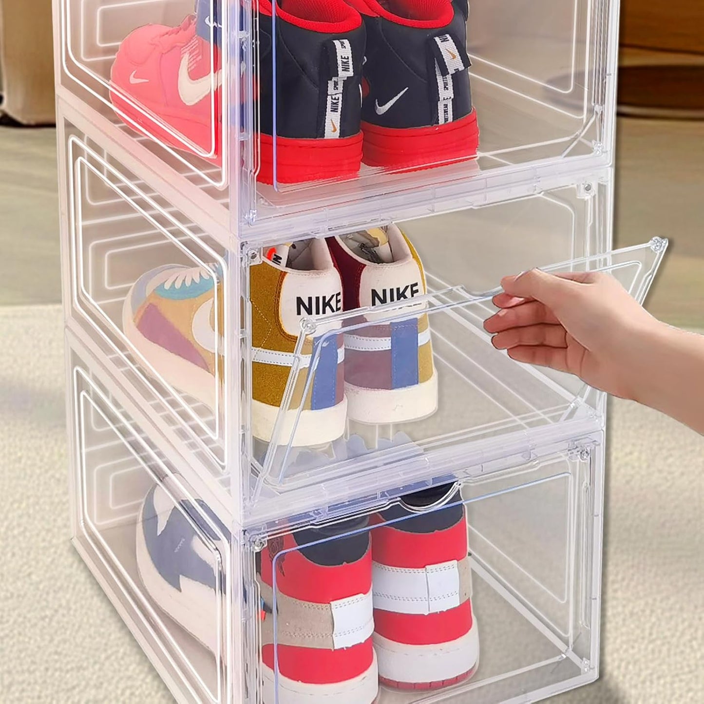 8 Pack Shoe Box Size 13 Sneaker Display Case Sturdy Shoe Organizer for Closet Space-Saving Shoe Rack