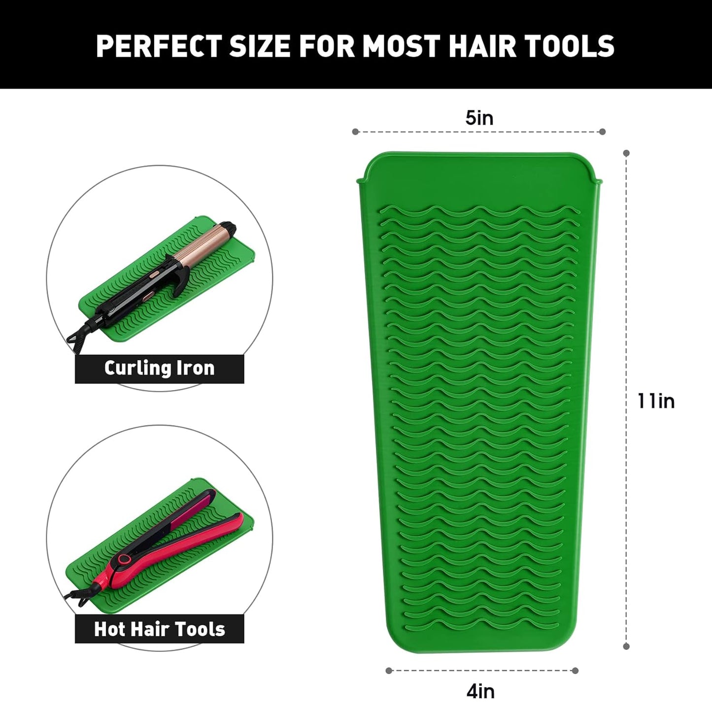 ZAXOP 2 Pack Heat Resistant Silicone Mat Pouch for Flat Iron, Curling Iron,Hair Straightener,Hair Curling Wands,Hot Hair Tools (Green & RED)