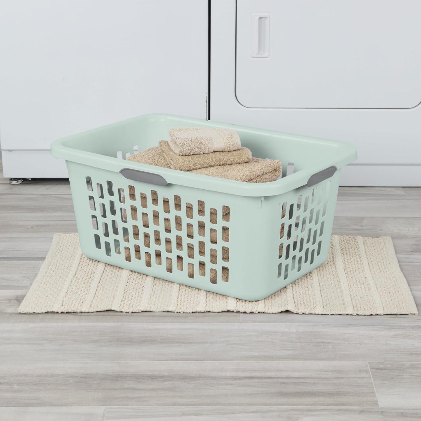 Sterilite Laundry Basket, Plastic Clothes Hamper, Large Rectangle Bin with Comfort Grip Handles and Reinforced Rim, 2 Bushel Capacity, Mint, 12 Pack