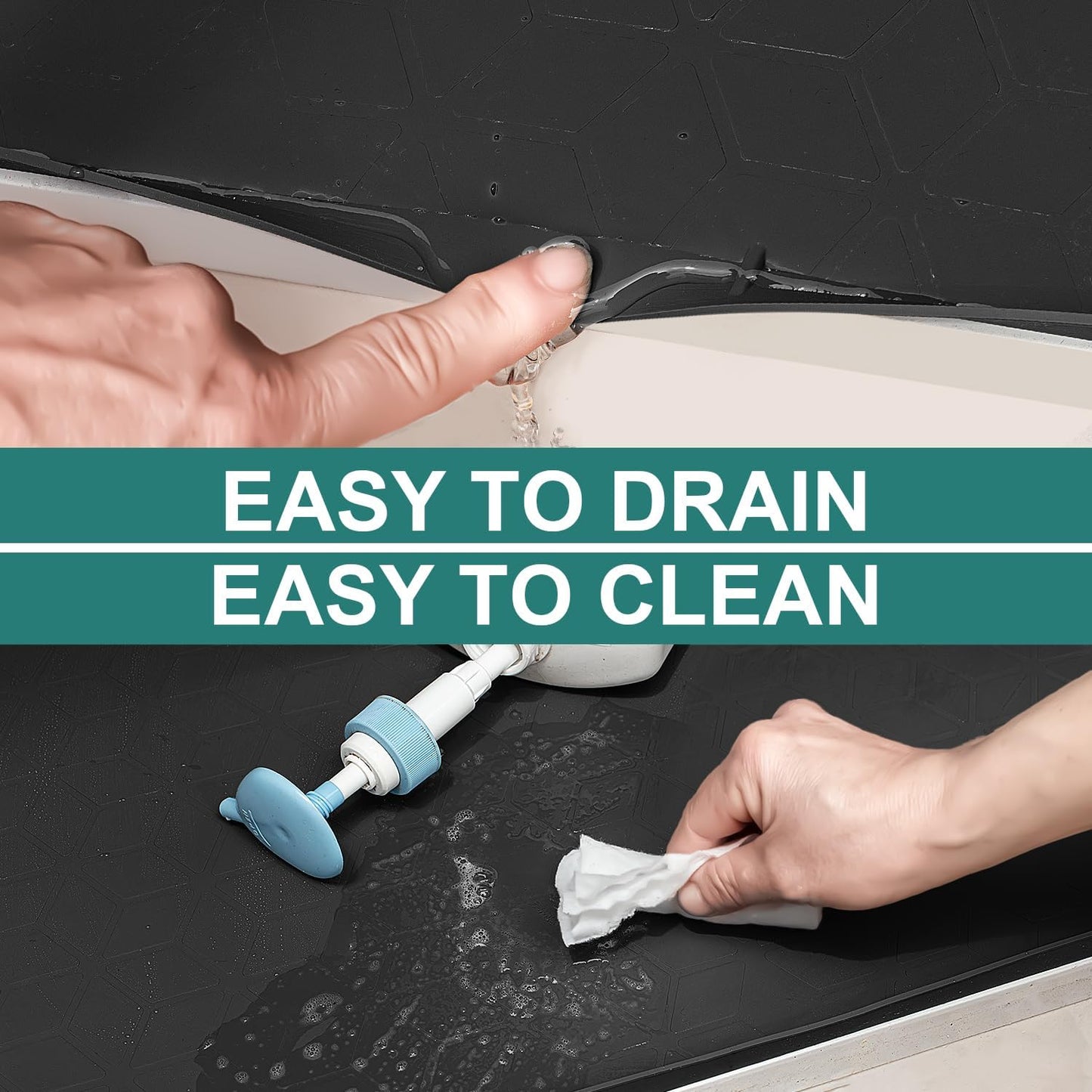 Under Sink Mat, 34" x 22" Waterproof Silicone Under Sink Tray for Kitchen & Laundry Cabinets, Kitchen Cabinet Shelf Protector, Up to 3.3 Gallons Liquid, Fits 36 inch Standard Cabinet(Grey)