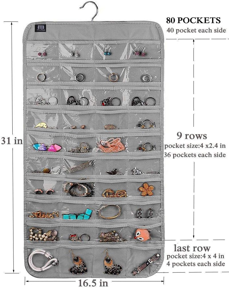 BB Brotrade Hanging Jewelry Organizer,Accessories Organizer,80 Pocket Organizer for Holding Jewelries