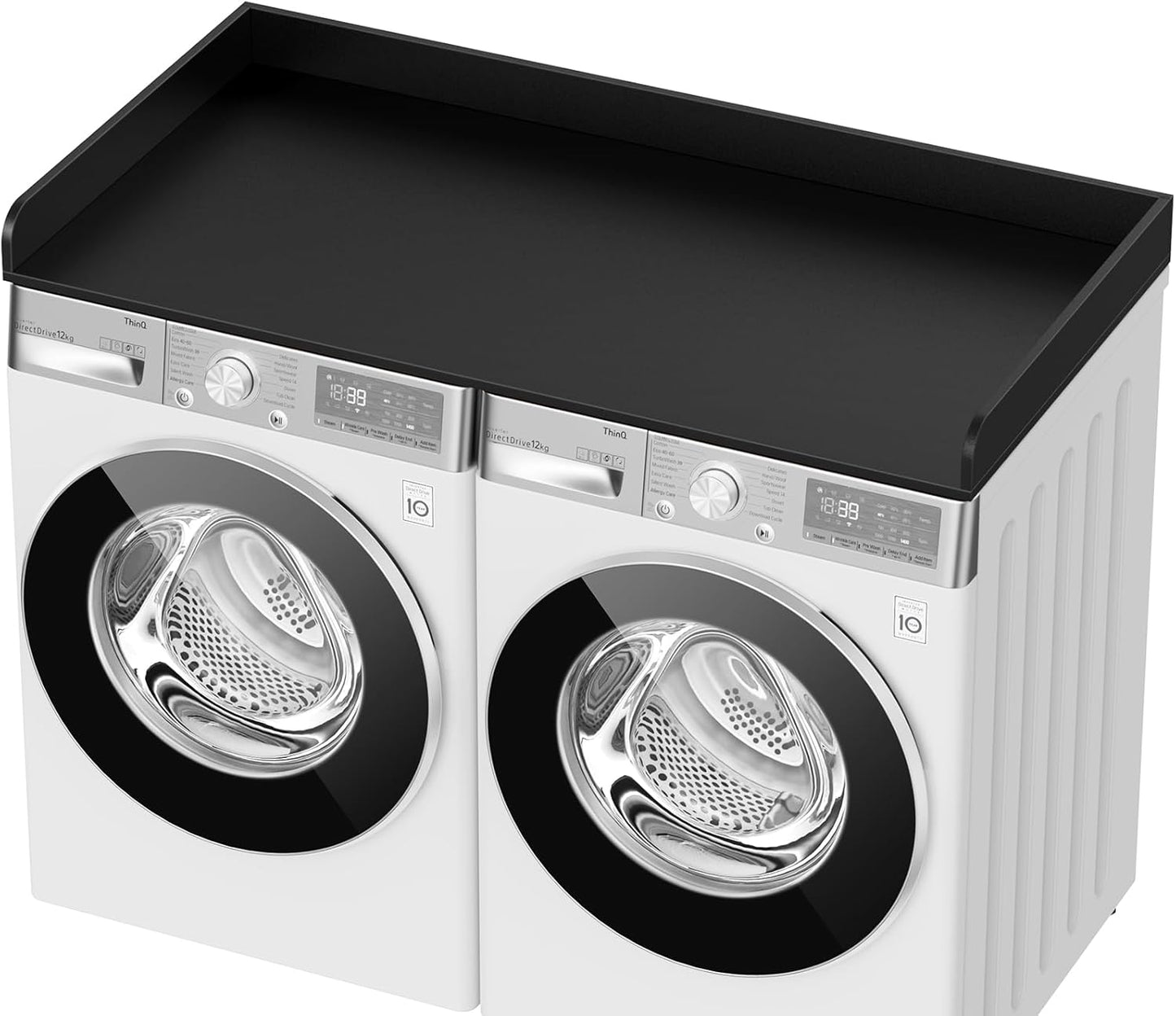Washer Dryer Countertop, 27.5" D x 54" W Washer and Dryer Topper Covers with Edge Rails, Wood Laundry Room Countertop Shelves for Laundry Room Organization and Storage (Black)