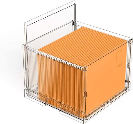 File Organizer Box with Lid,Hanging Filing Folder Organizer for Document Storage with Plastic Slide, Letter-size File Holder Filing Box for Office/Home/Decor/（1Pack）