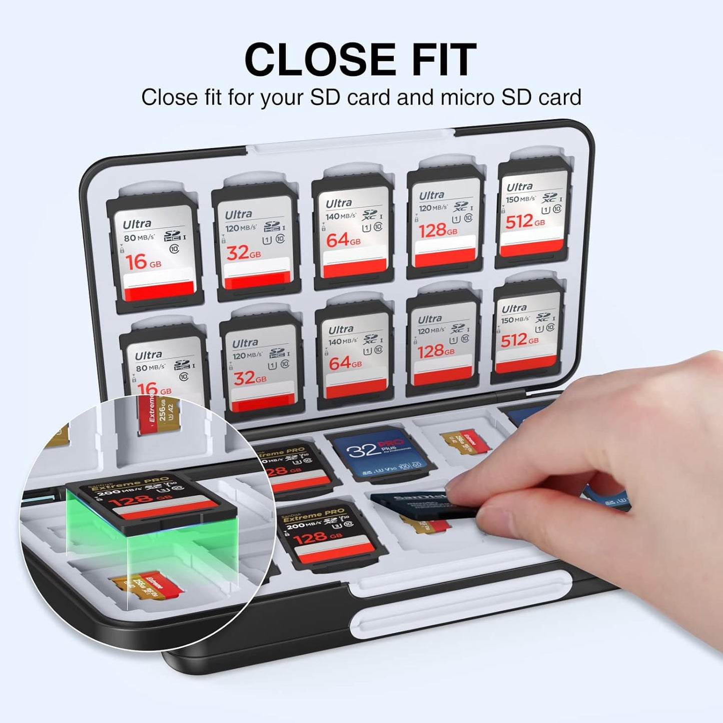 HEIYING SD Card Holder for Memory SD and TF Cards, Portable Case Compatible with 40 SDXC SDHC and 40 TF Card Slots